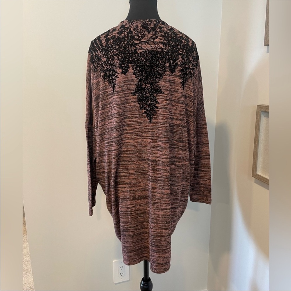 Dept Pink & Black Marled Cocoon Cardigan With Velvet Floral Detail GUC